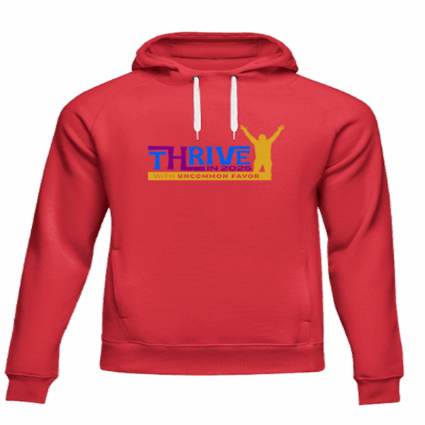 Red Hoodie Thrive Men's Mockup